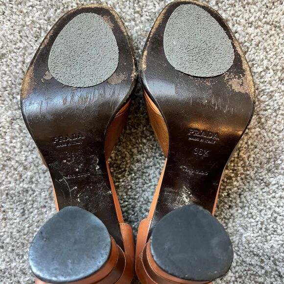 Vintage Prada Brown Leather Retro Colorblock Heels Shoes Women’s 7 36.5 - Picture 7 of 7